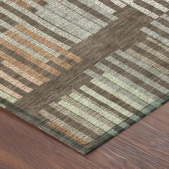Coffee And Orange Striped Washable Indoor Outdoor Area Rug Photo 4