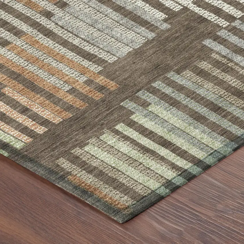 Coffee And Orange Striped Washable Indoor Outdoor Area Rug Photo 4