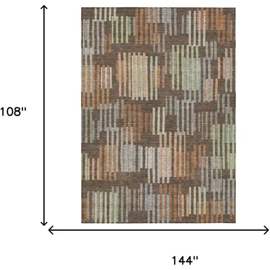 Coffee And Orange Striped Washable Indoor Outdoor Area Rug Photo 6