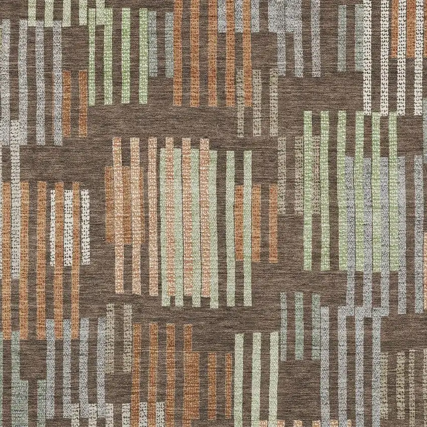 Coffee And Orange Striped Washable Indoor Outdoor Area Rug Photo 2