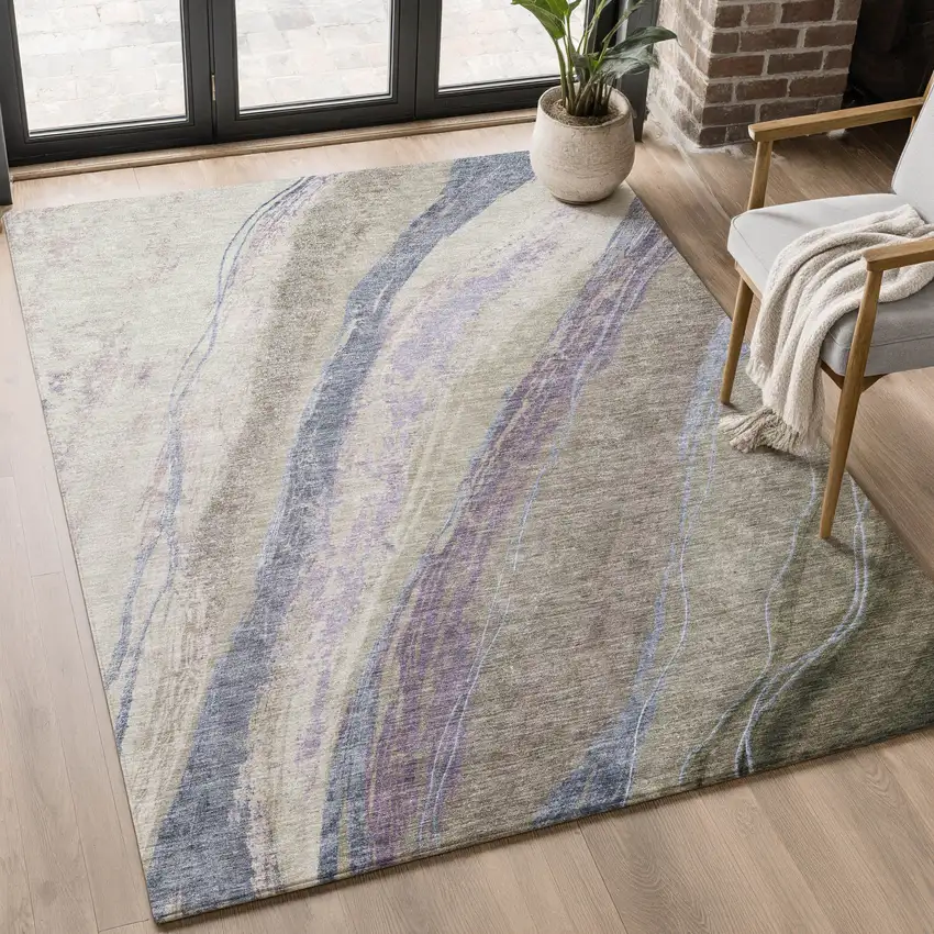 Coffee And Purple Abstract Washable Area Rug With UV Protection Photo 5