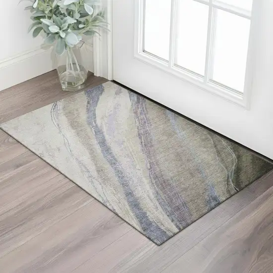 Coffee And Purple Abstract Washable Area Rug With UV Protection Photo 2