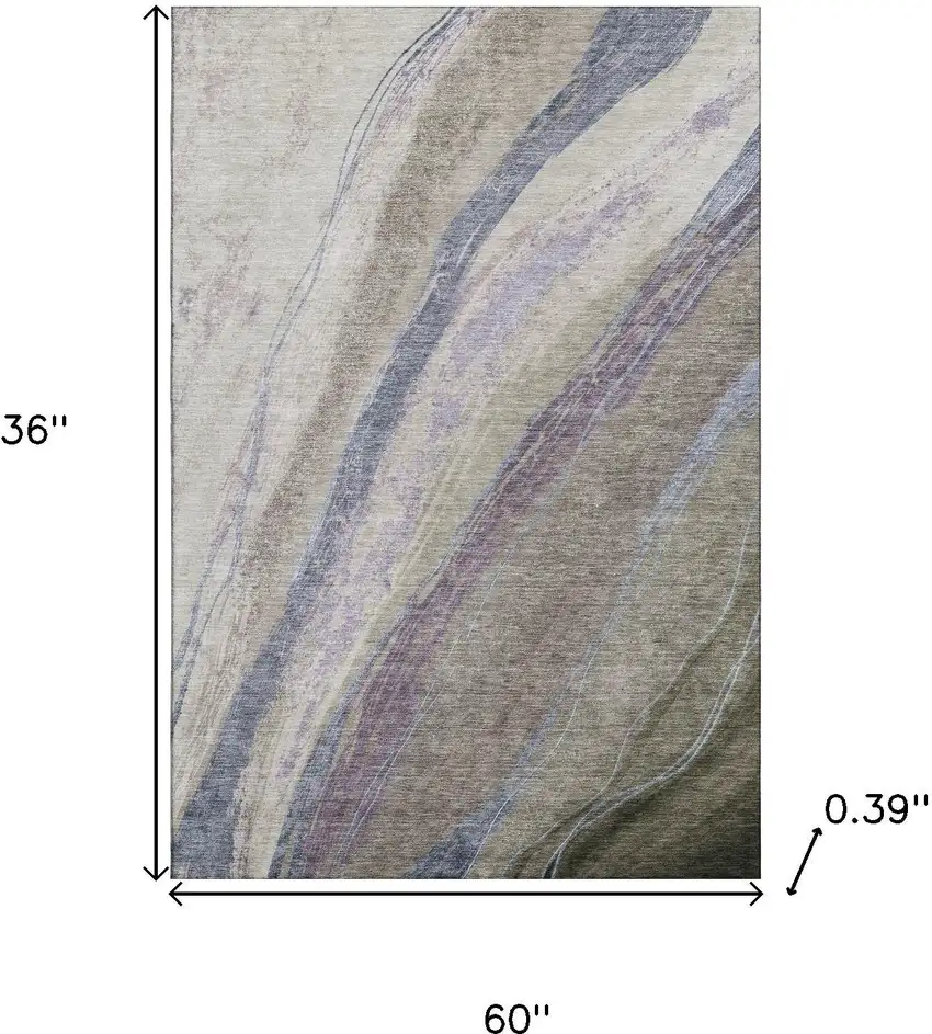 Coffee And Purple Abstract Washable Area Rug With UV Protection Photo 9