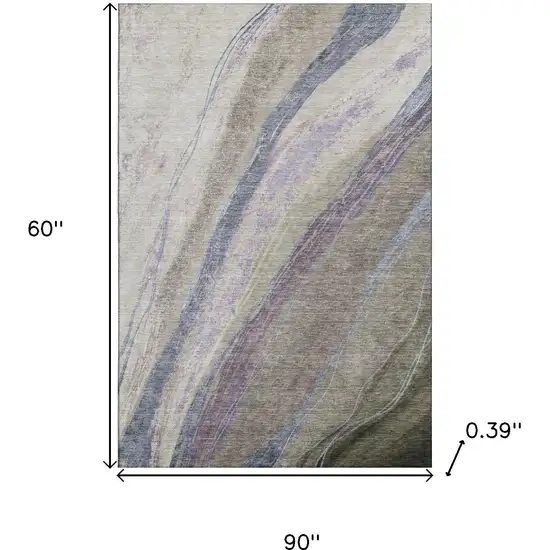 Coffee And Purple Abstract Washable Area Rug With UV Protection Photo 9