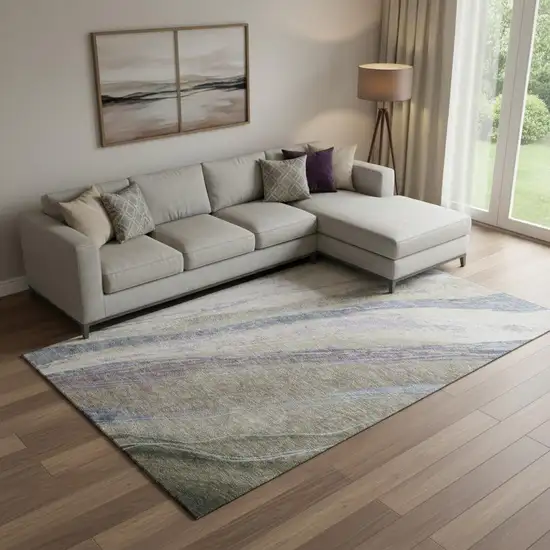 Coffee And Purple Abstract Washable Area Rug With UV Protection Photo 2