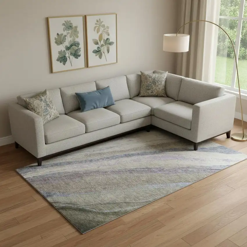 Coffee And Purple Abstract Washable Area Rug With UV Protection Photo 2