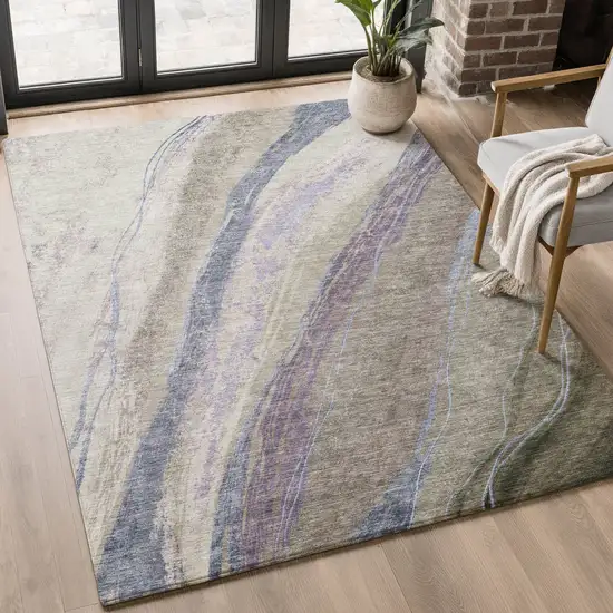 Coffee And Purple Abstract Washable Area Rug With UV Protection Photo 5