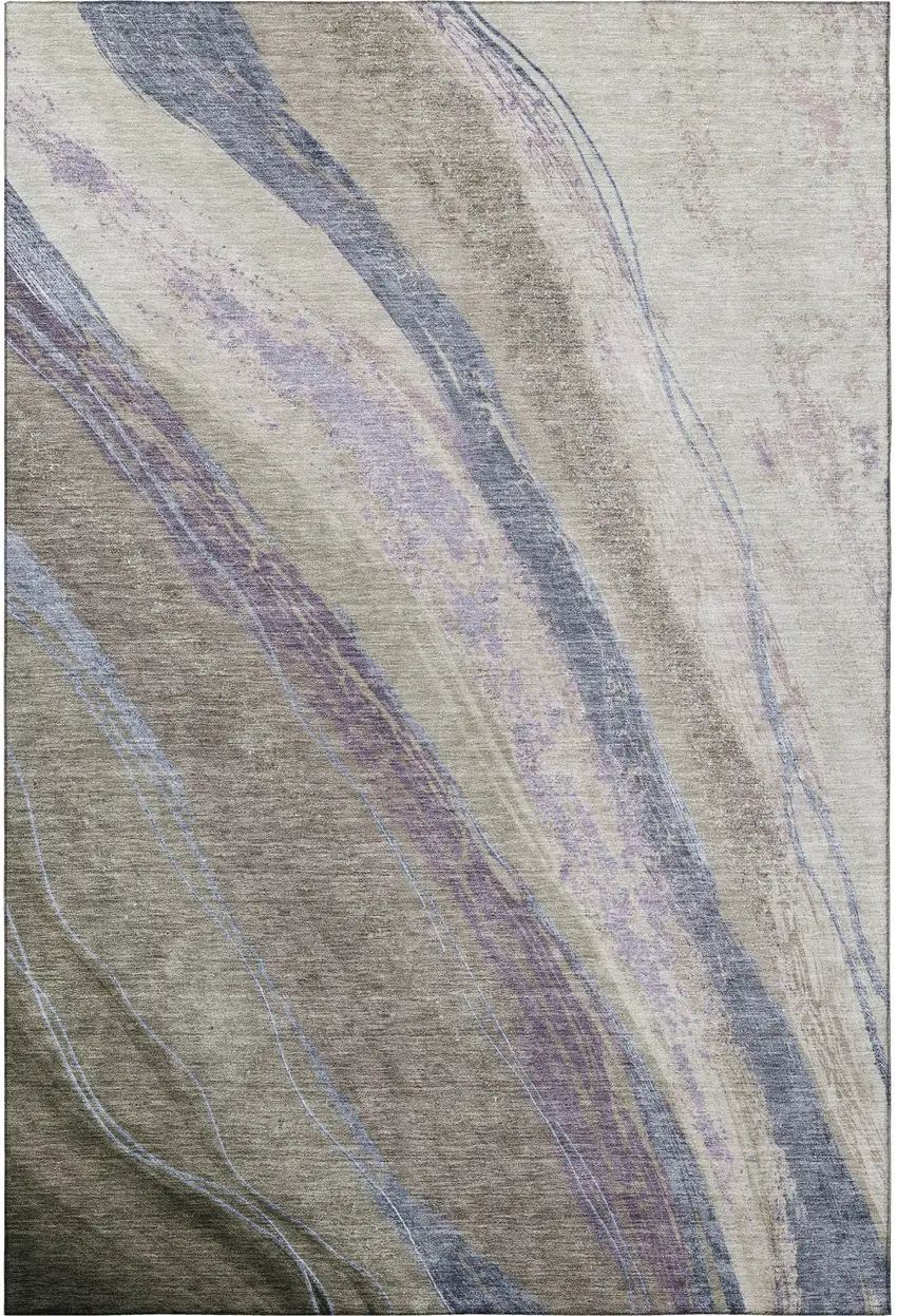 Coffee And Purple Abstract Washable Area Rug With UV Protection Photo 4