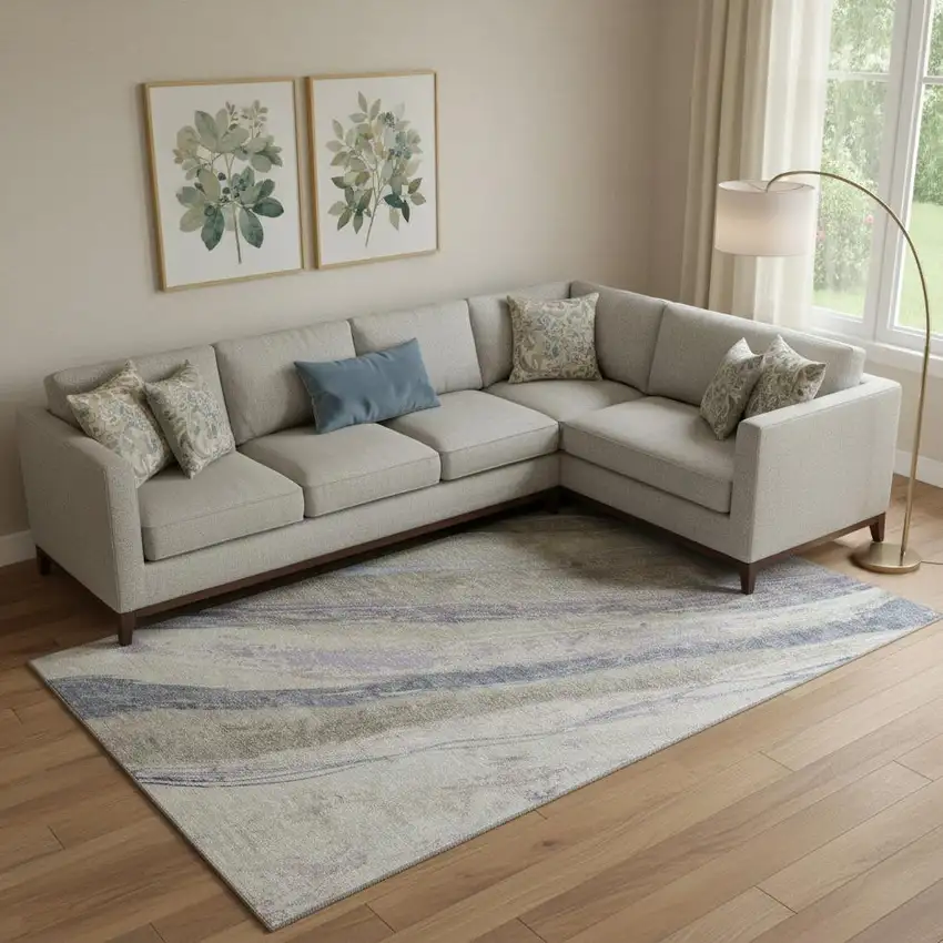 Coffee And Purple Abstract Washable Area Rug With UV Protection Photo 1