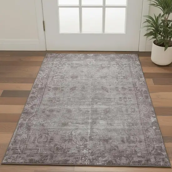 Coffee And Silver Oriental Washable Area Rug With UV Protection Photo 2