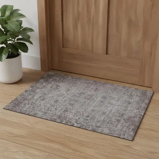 Coffee And Silver Oriental Washable Area Rug With UV Protection Photo 1