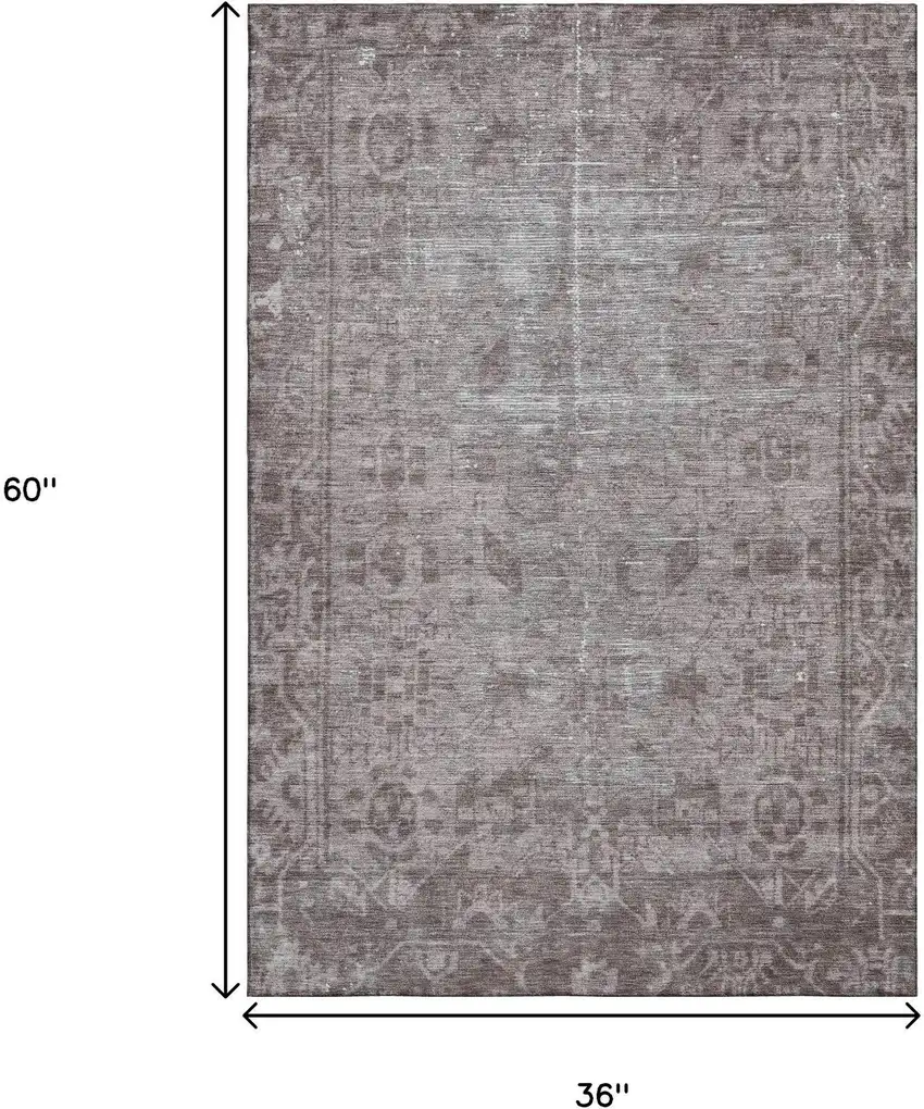 Coffee And Silver Oriental Washable Area Rug With UV Protection Photo 3