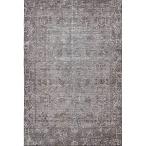 Photo of Coffee And Silver Oriental Washable Area Rug With UV Protection