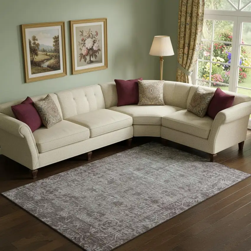 Coffee And Silver Oriental Washable Area Rug With UV Protection Photo 2