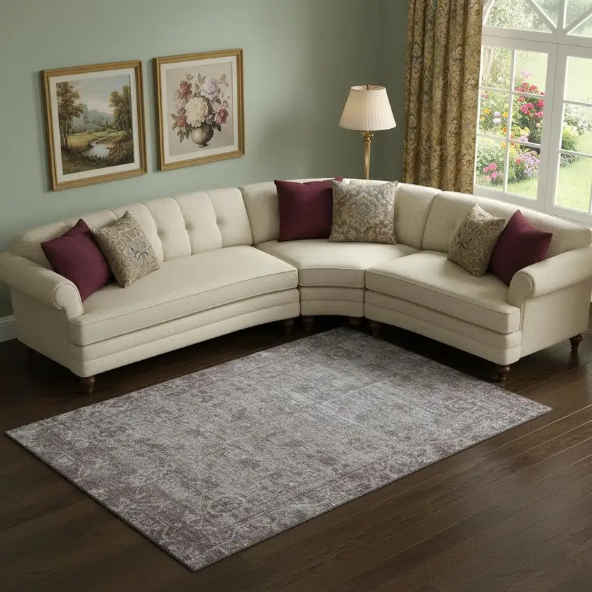 Coffee And Silver Oriental Washable Area Rug With UV Protection Photo 2