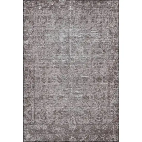 Coffee And Silver Oriental Washable Area Rug With UV Protection Photo 1