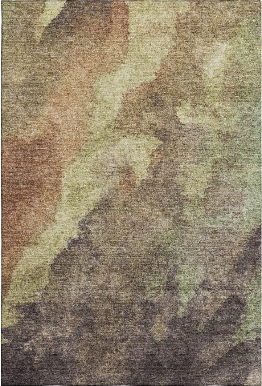 Coffee And Taupe Abstract Washable Area Rug With UV Protection Photo 1