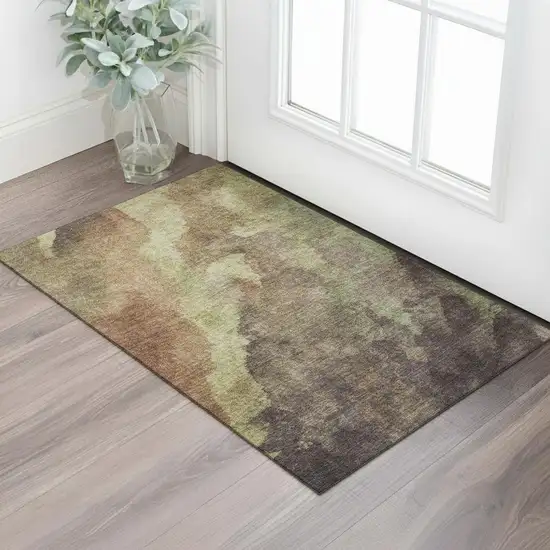 Coffee And Taupe Abstract Washable Area Rug With UV Protection Photo 2