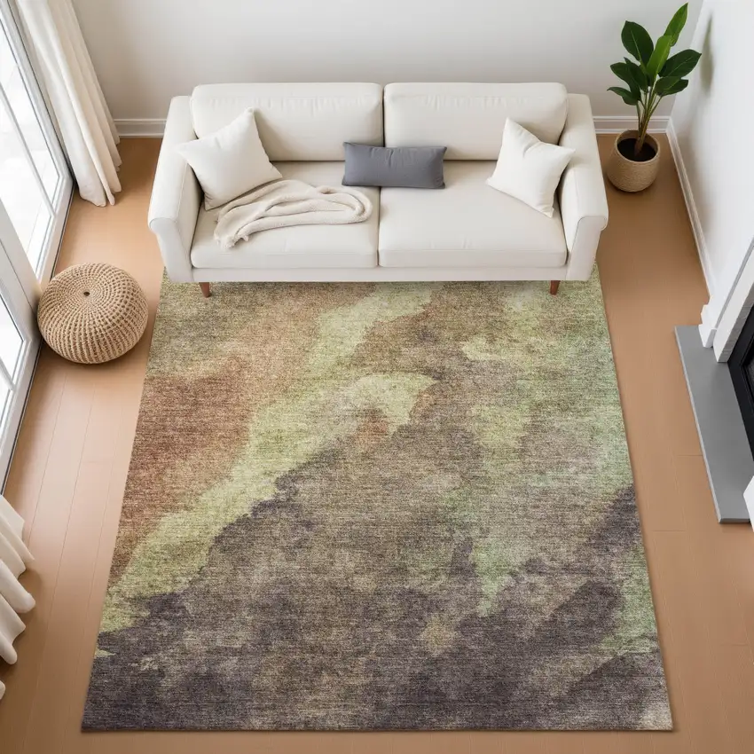 Coffee And Taupe Abstract Washable Area Rug With UV Protection Photo 3