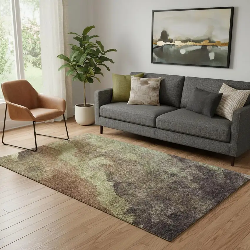 Coffee And Taupe Abstract Washable Area Rug With UV Protection Photo 2