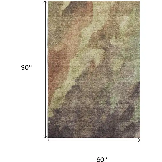 Coffee And Taupe Abstract Washable Area Rug With UV Protection Photo 9