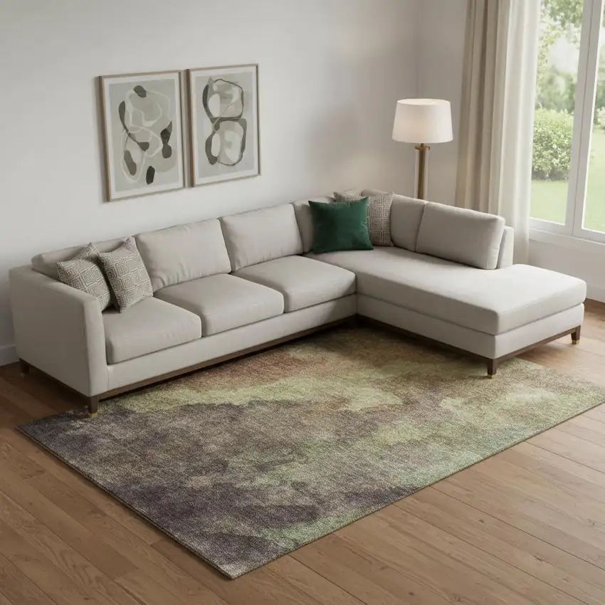 Coffee And Taupe Abstract Washable Area Rug With UV Protection Photo 2