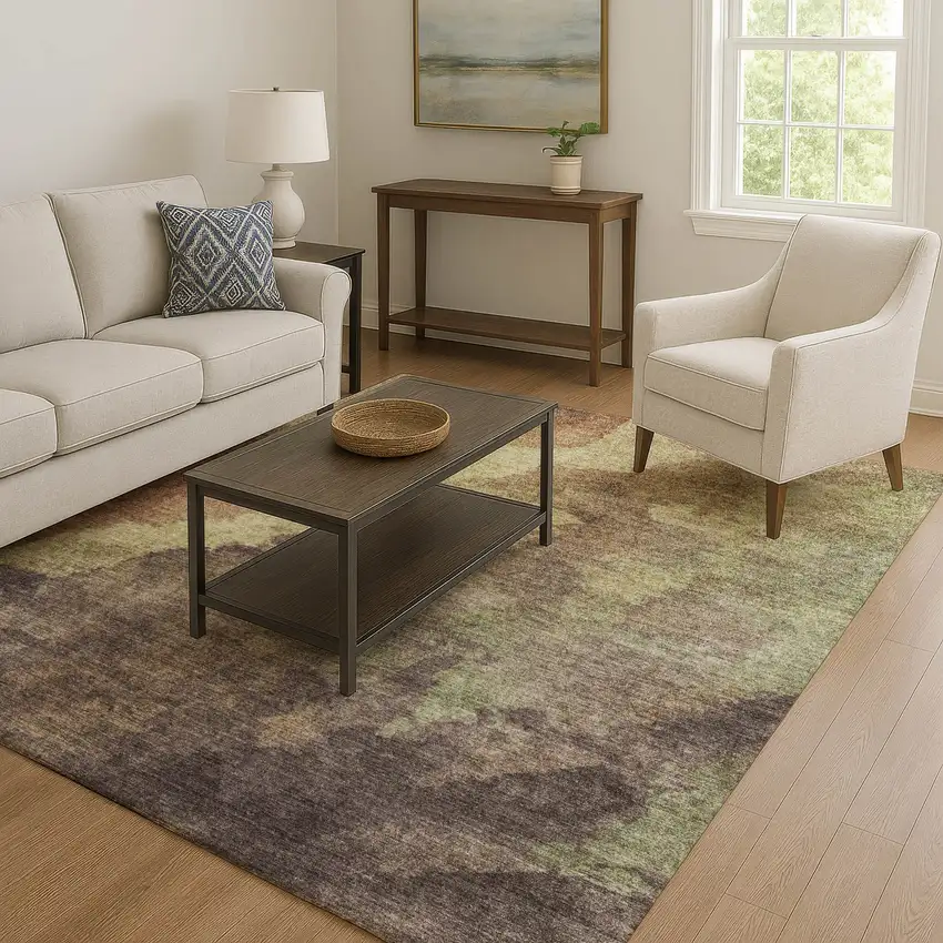 Coffee And Taupe Abstract Washable Area Rug With UV Protection Photo 5