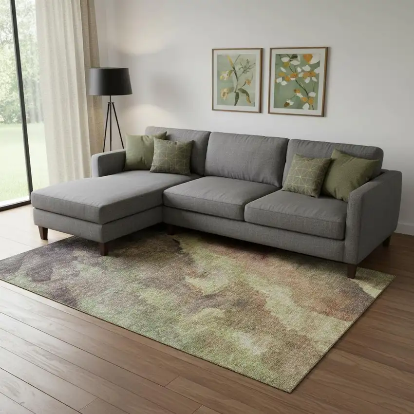 Coffee And Taupe Abstract Washable Area Rug With UV Protection Photo 2