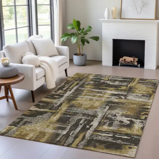 Coffee And Taupe Abstract Washable Indoor Outdoor Area Rug Photo 5