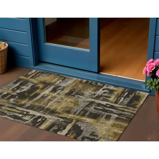 Coffee And Taupe Abstract Washable Indoor Outdoor Area Rug Photo 2