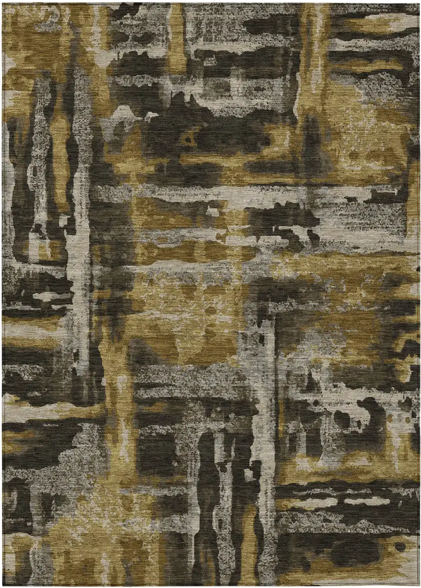 Coffee And Taupe Abstract Washable Indoor Outdoor Area Rug Photo 4