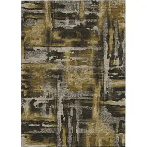 Photo of Coffee And Taupe Abstract Washable Indoor Outdoor Area Rug