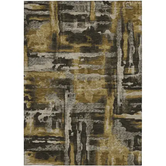 Coffee And Taupe Abstract Washable Indoor Outdoor Area Rug Photo 1