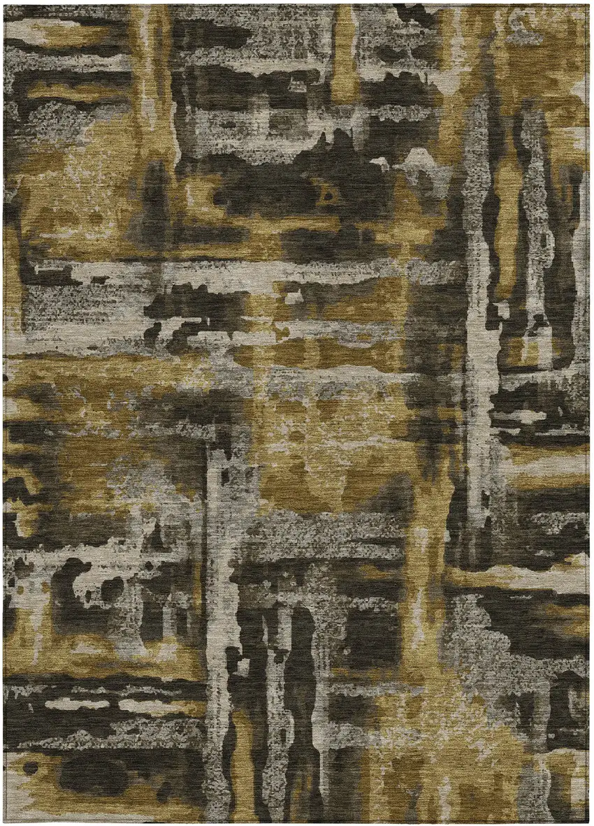 Coffee And Taupe Abstract Washable Indoor Outdoor Area Rug Photo 1