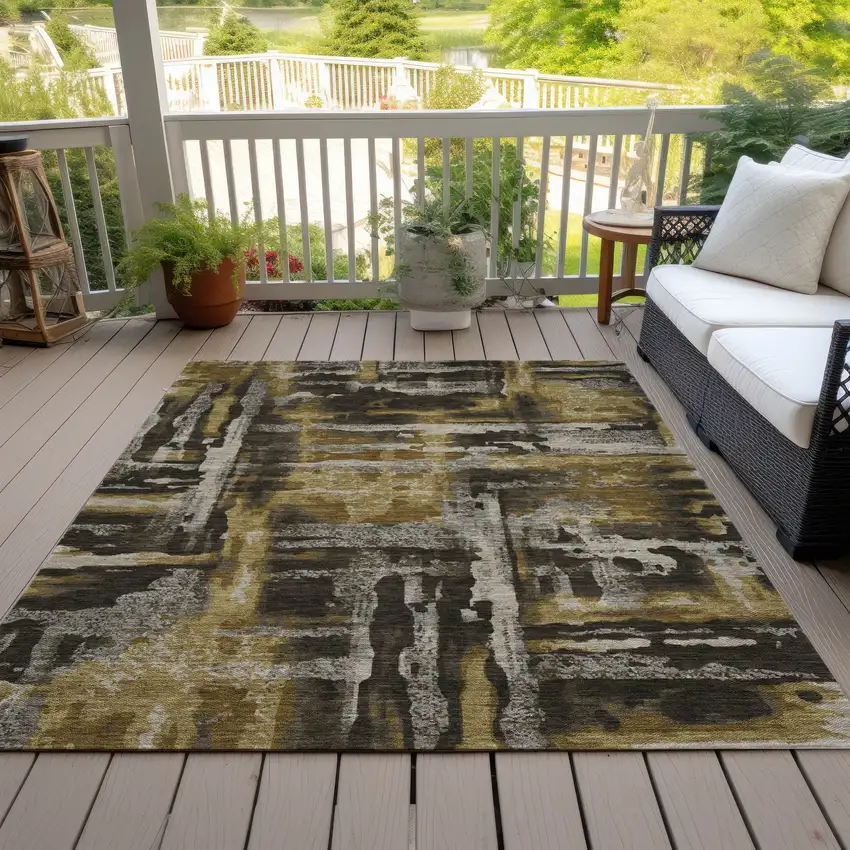 Coffee And Taupe Abstract Washable Indoor Outdoor Area Rug Photo 7