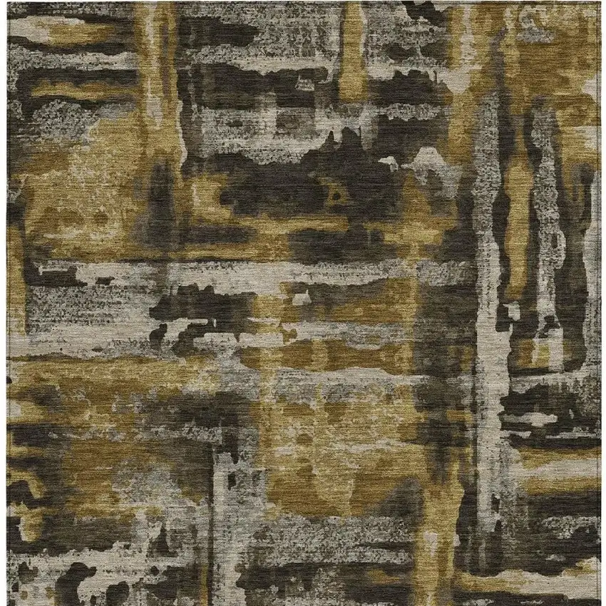 Coffee And Taupe Abstract Washable Indoor Outdoor Area Rug Photo 3