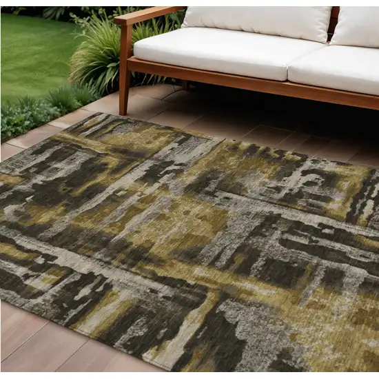 Coffee And Taupe Abstract Washable Indoor Outdoor Area Rug Photo 2