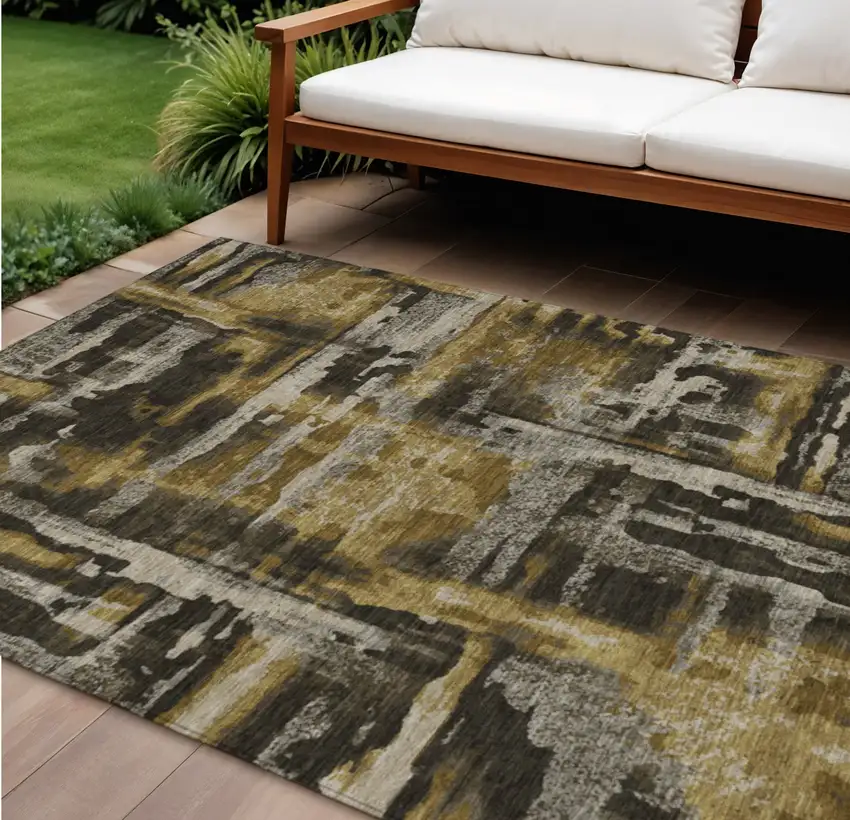 Coffee And Taupe Abstract Washable Indoor Outdoor Area Rug Photo 2
