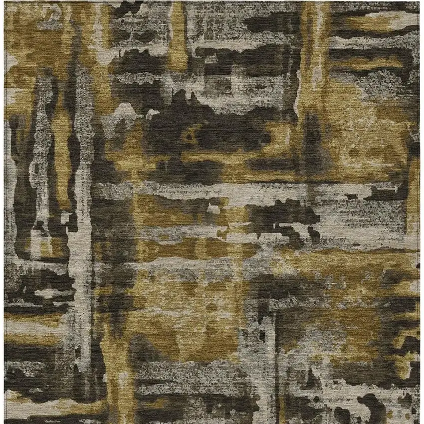 Coffee And Taupe Abstract Washable Indoor Outdoor Area Rug Photo 3