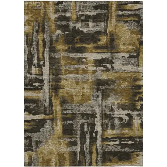 Coffee And Taupe Abstract Washable Indoor Outdoor Area Rug Photo 4