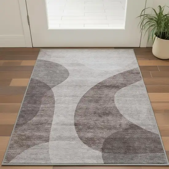 Coffee And Taupe Geometric Washable Area Rug With UV Protection Photo 2