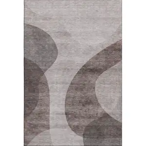 Photo of Coffee And Taupe Geometric Washable Area Rug With UV Protection