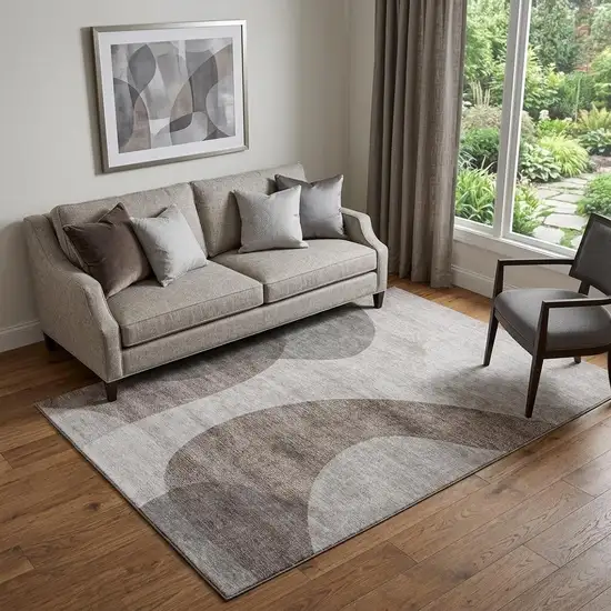 Coffee And Taupe Geometric Washable Area Rug With UV Protection Photo 1