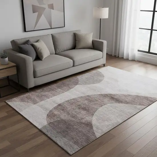 Coffee And Taupe Geometric Washable Area Rug With UV Protection Photo 1