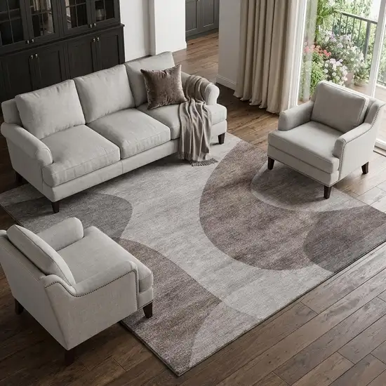 Coffee And Taupe Geometric Washable Area Rug With UV Protection Photo 1