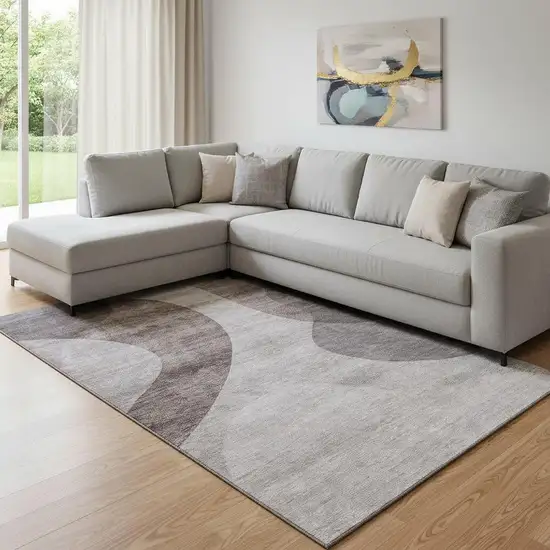 Coffee And Taupe Geometric Washable Area Rug With UV Protection Photo 1