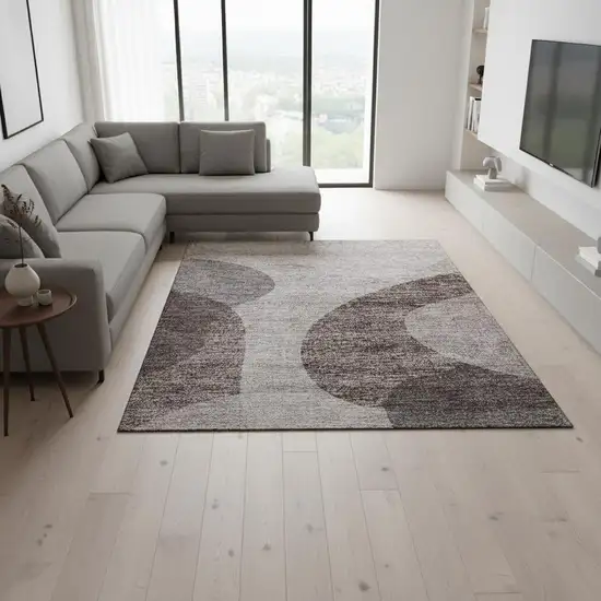 Coffee And Taupe Geometric Washable Area Rug With UV Protection Photo 1