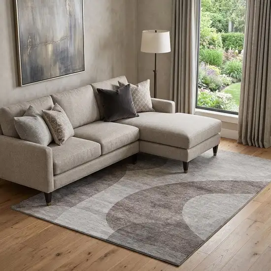 Coffee And Taupe Geometric Washable Area Rug With UV Protection Photo 1