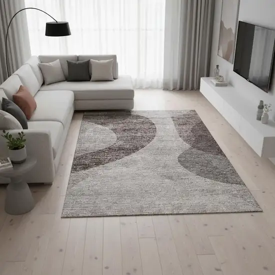 Coffee And Taupe Geometric Washable Area Rug With UV Protection Photo 3