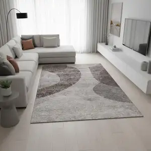 Photo of Coffee And Taupe Geometric Washable Area Rug With UV Protection